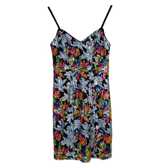 Mac Duggal NWT 26867 Black Sequined Floral Detail Mini Dress Size 2 Sweetheart - Picture 3 of 10